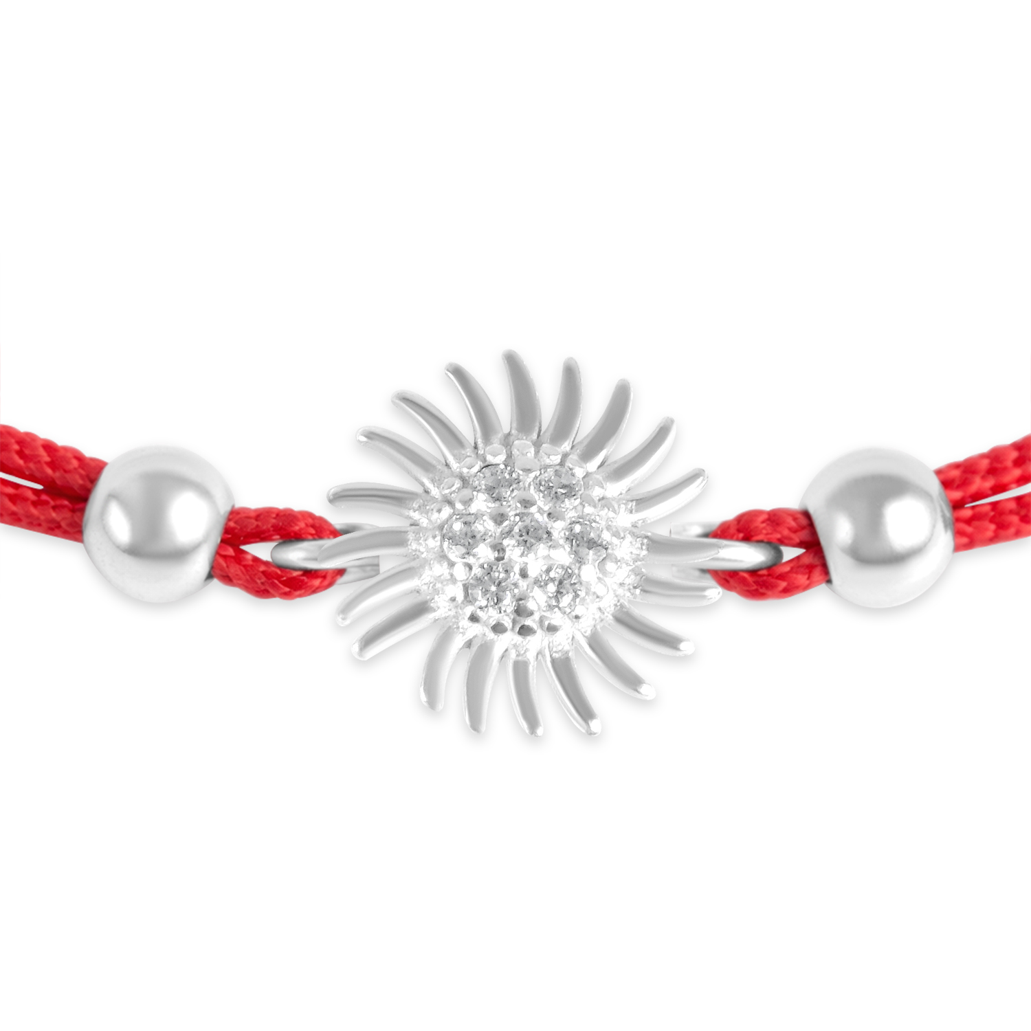 Bratara argint cu snur rosu in forma de soare cu pietre Zirconia Solar Glow