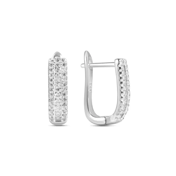 Cercei argint dreptunghiulari cu pietre Zirconia Linear Spark