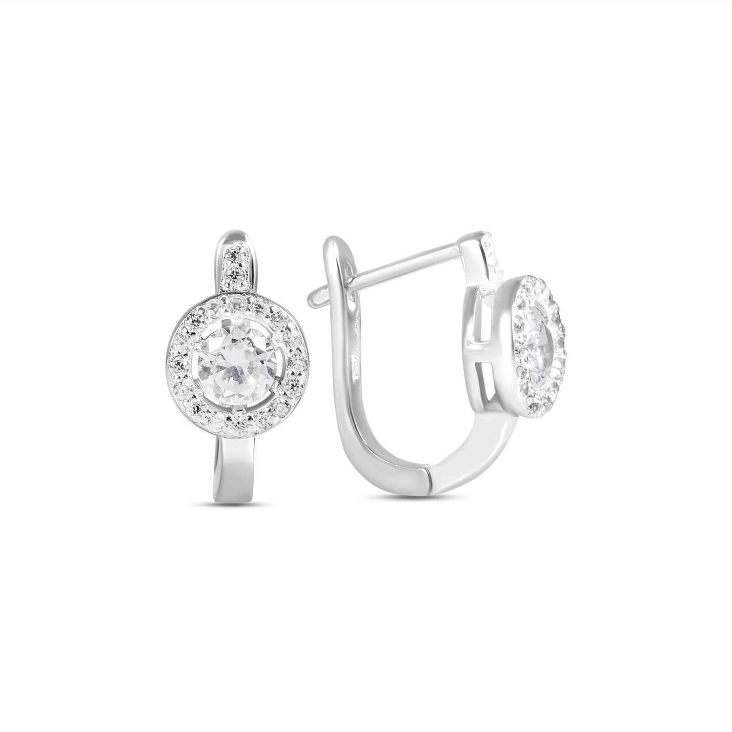 Cercei argint cu pietre Zirconia Halo Elegance