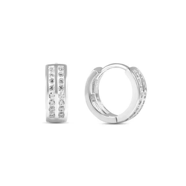 Cercei argint rotunzi cu linii de pietre Zirconia Linear Glow