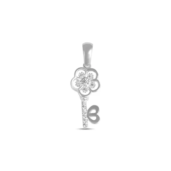 Pandantiv argint in forma de cheie cu floare si pietre zirconia Blossom Key