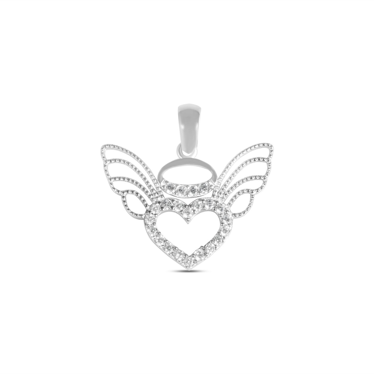 Pandantiv argint cu inima si aripi stilizate cu pietre Zirconia Angel Heart Wings