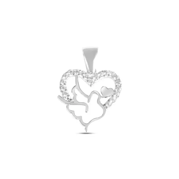 Pandantiv argint in forma de inima cu porumbel si pietre zirconia Pure Love