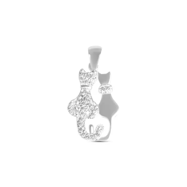 Pandantiv argint cu pisici si pietre Zirconia Twin Cats Love