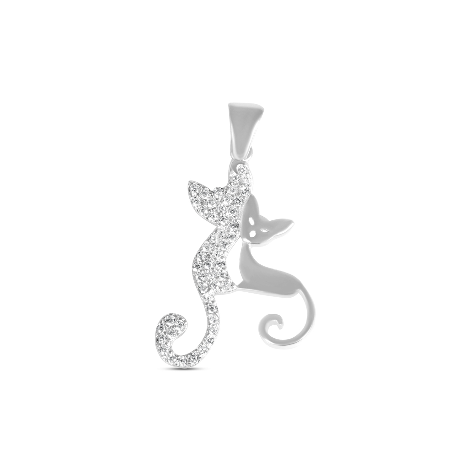 Pandantiv argint cu pisici stilizate si pietre zirconia Twin Cats Grace