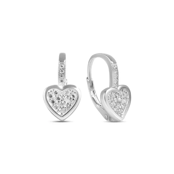 Cercei argint in forma de inima pavata cu pietre Zirconia Heart Glow