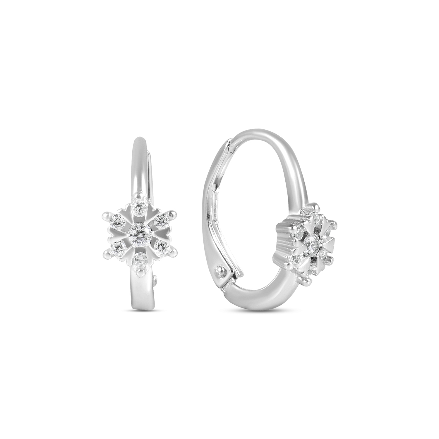 Cercei argint scurti cu fulg de nea si pietre Zirconia Snow Sparkle