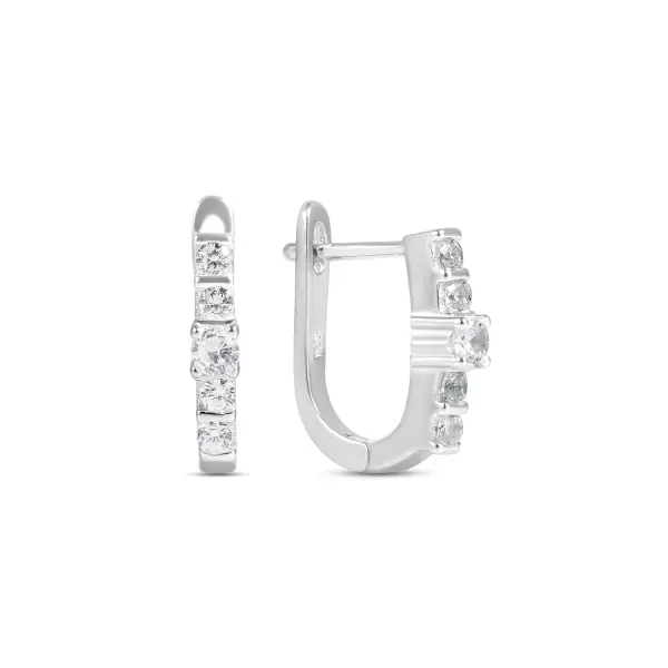 Cercei argint ingusti cu 5 pietre Zirconia Line Spark