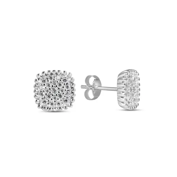 Cercei argint scurti in forma de patrat cu pietre zirconia Square Shine
