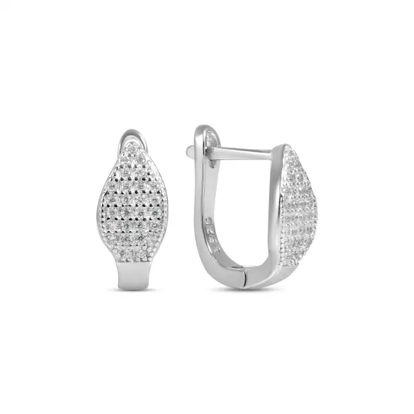 Cercei argint scurti in forma de frunza cu pietre zirconia Leaf Glow