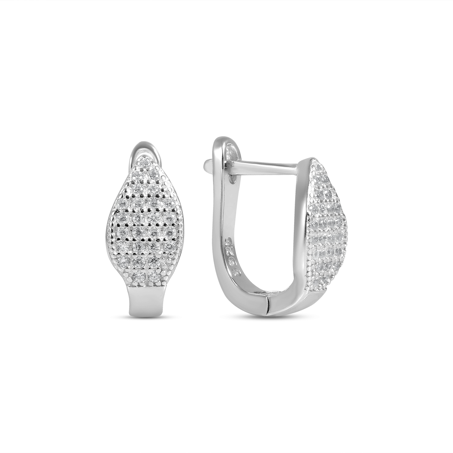 Cercei argint scurti in forma de frunza cu pietre zirconia Leaf Glow