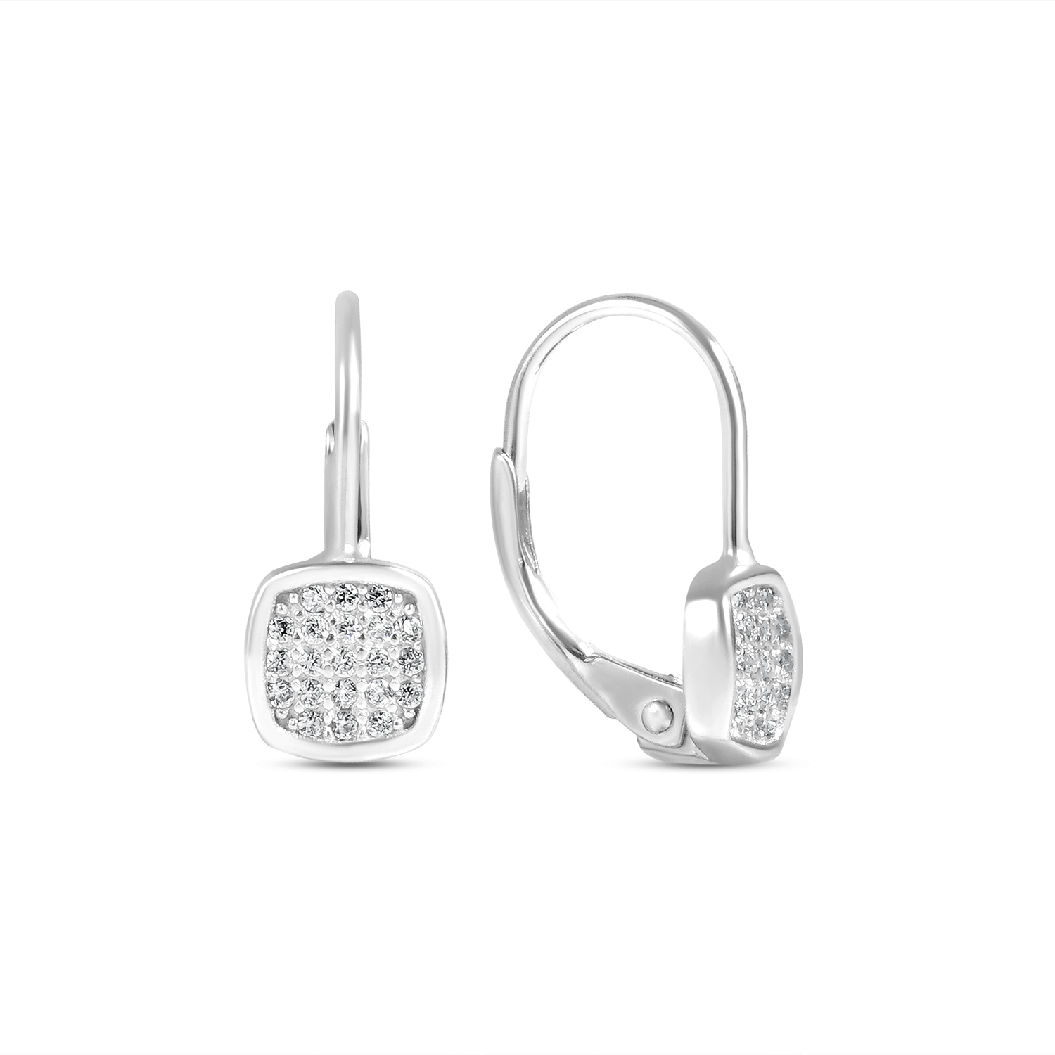 Cercei argint cu patrat pavat si pietre Zirconia Square Glow