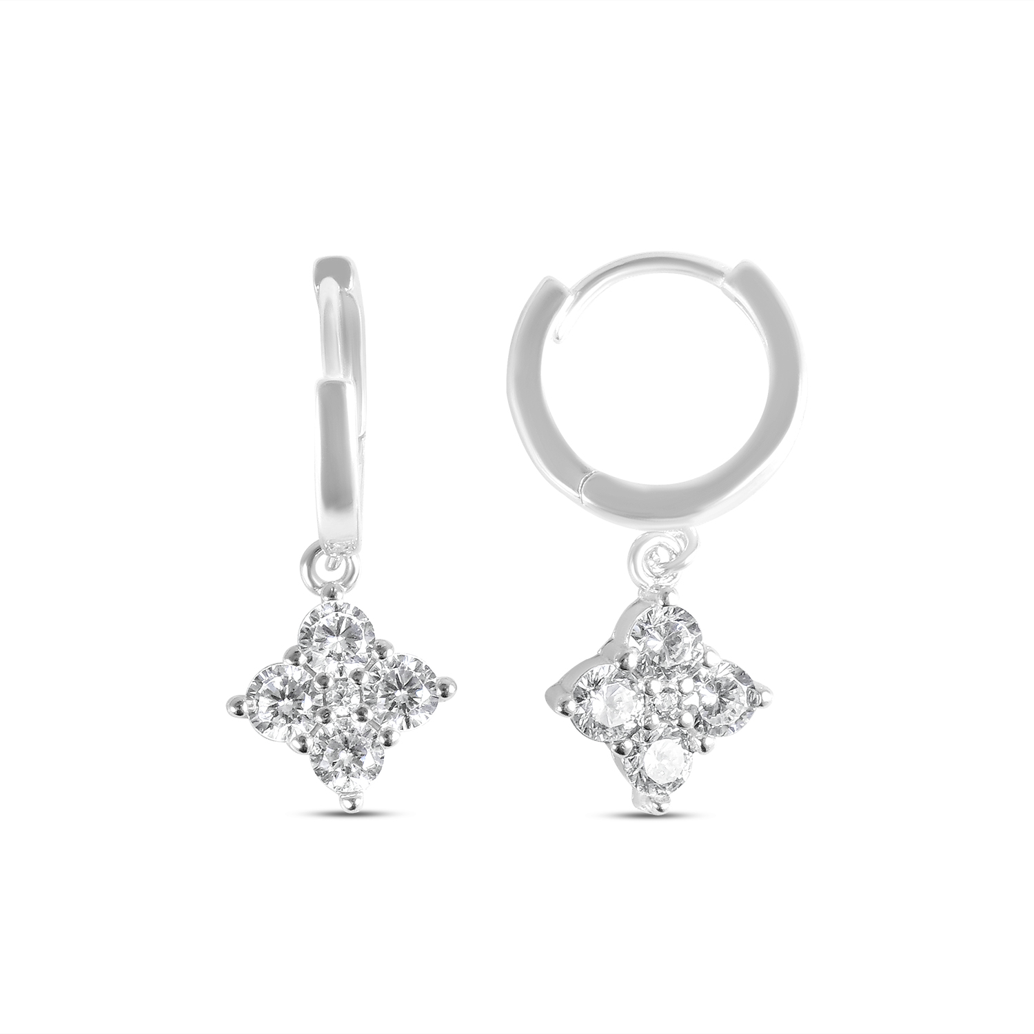 Cercei argint cu model floare si pietre zirconia Little Bloom Sparkle