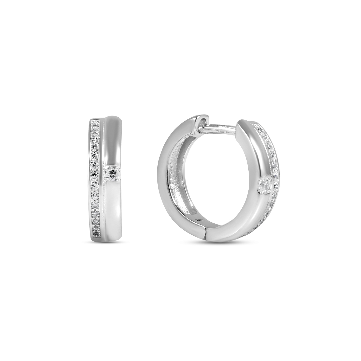 Cercei argint dubli cu linie si piatra zirconia Double Spark Line