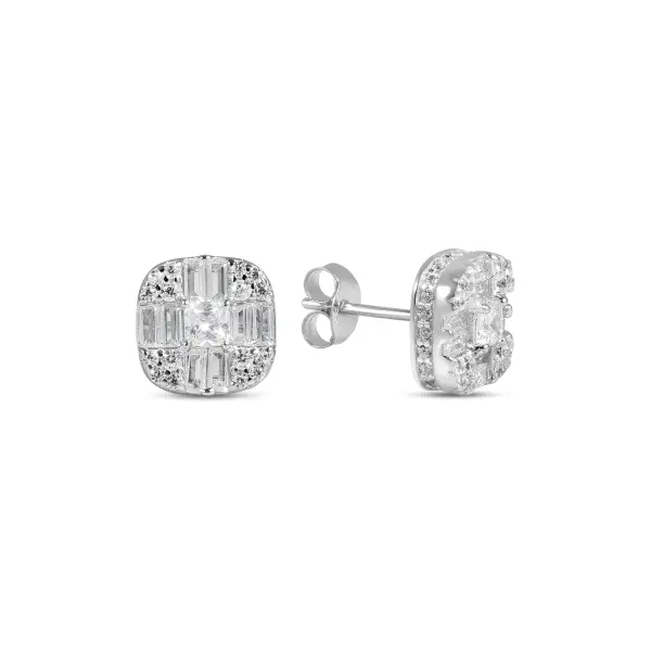Cercei argint patrati cu margini rotunde si pietre Zirconia Soft Square Glow