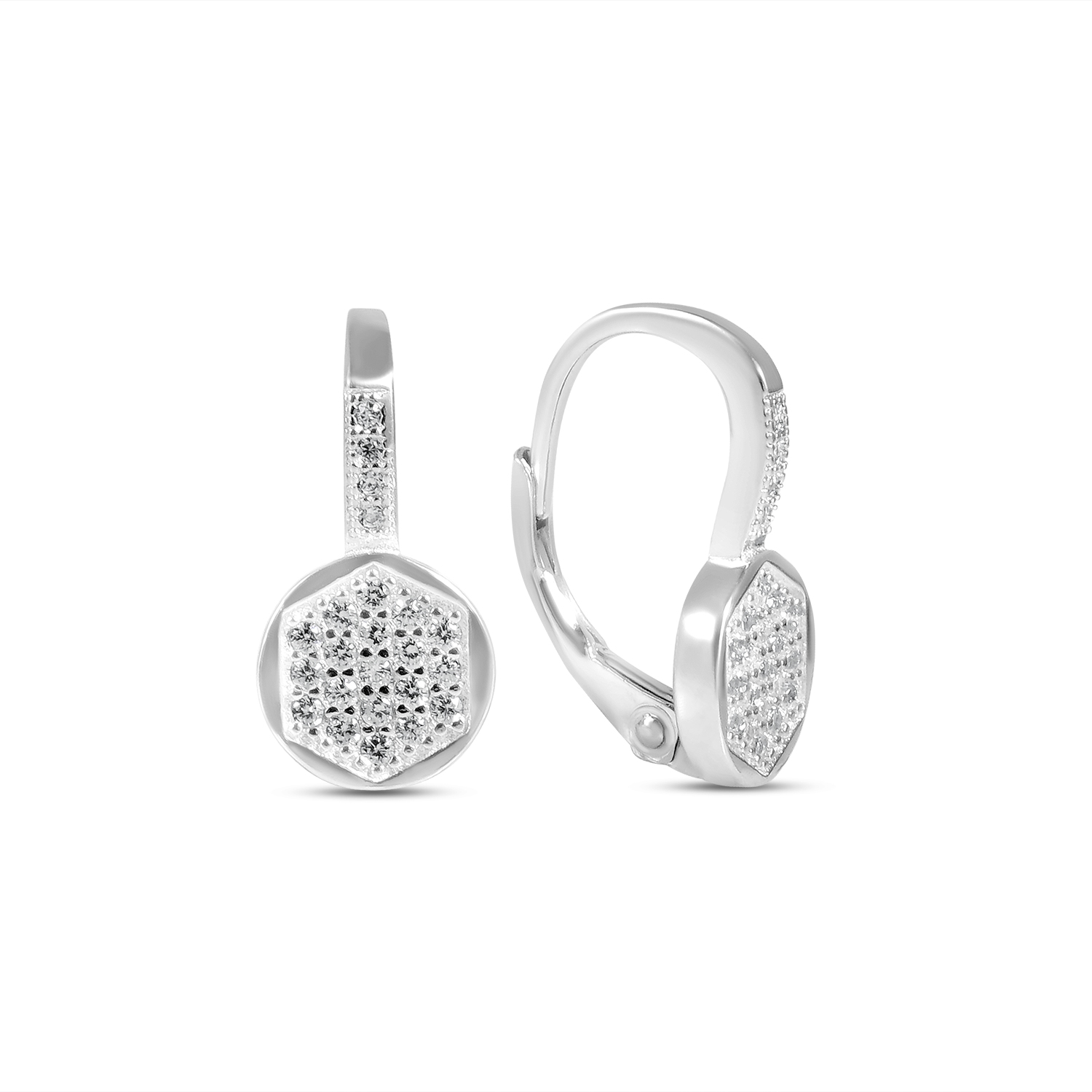 Cercei argint cu pietre Zirconia pavate in forma de hexagon Hexa Spark Glow