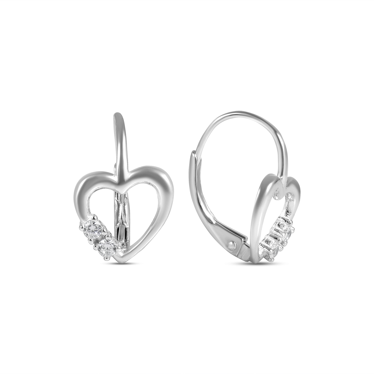 Cercei argint in forma de inima cu doua pietre Zirconia patrate Heart Spark