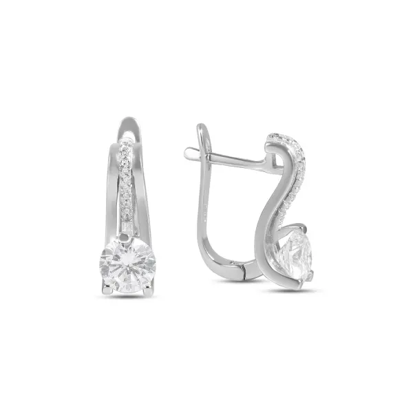 Cercei argint curbati cu pietre Zirconia si piatra rotunda centrala Crystal Curve