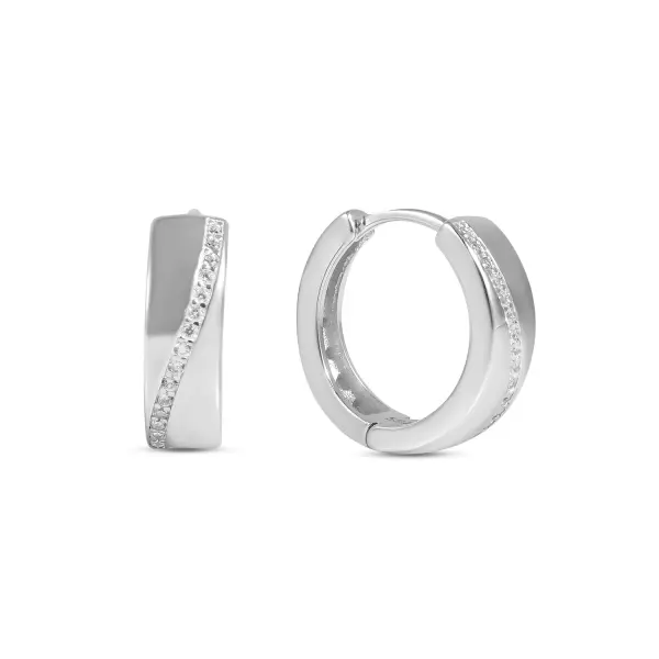 Cercei argint cu linie diagonala de pietre zirconia Diagonal Spark