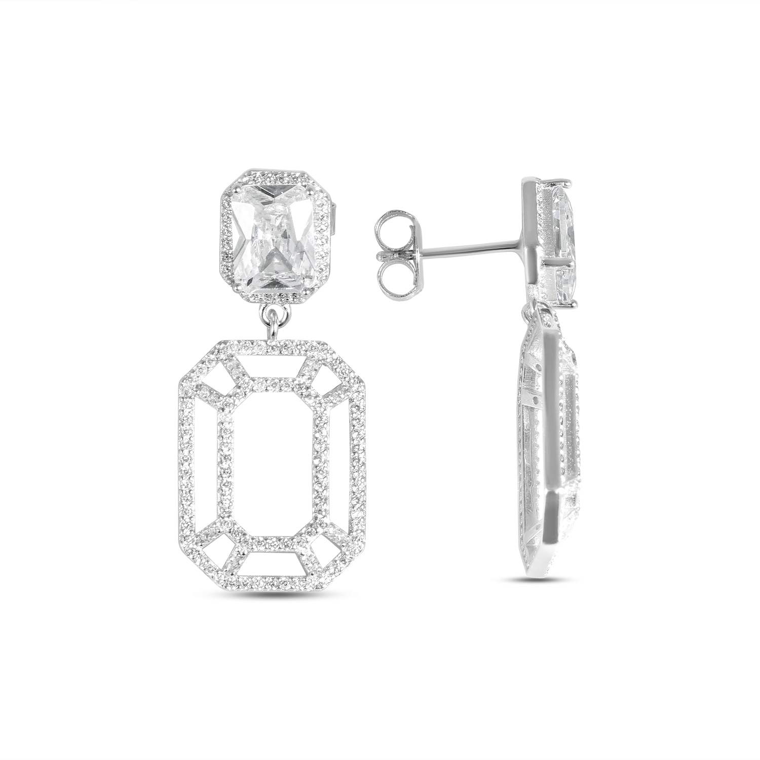 Cercei argint cu pietre Zirconia si rame pavate din zirconia Crystal Frame