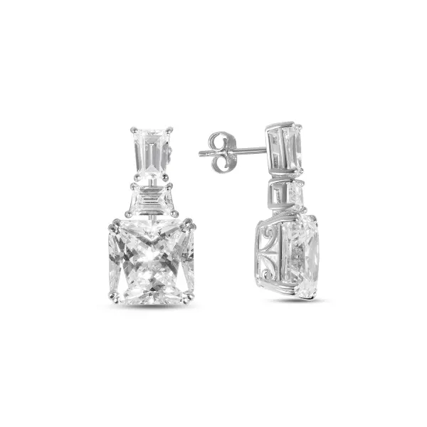 Cercei argint cu pietre zirconia mari dreptunghi, trapez si patrata Imperial Geometry