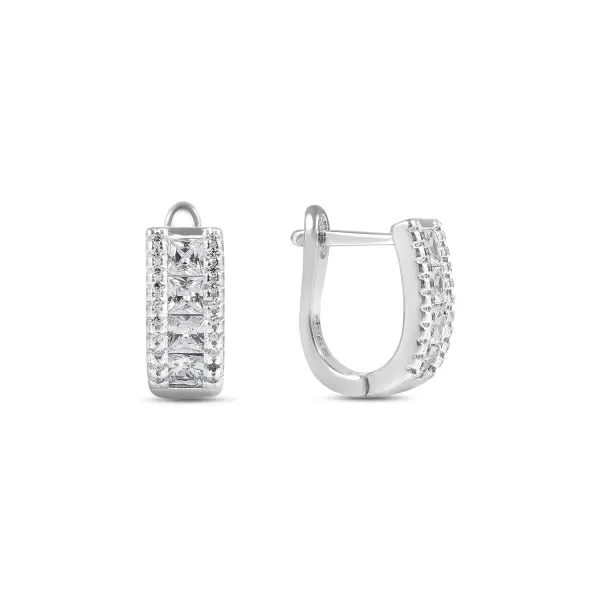 Cercei argint cu pietre Zirconia patrate centrale Crystal Square