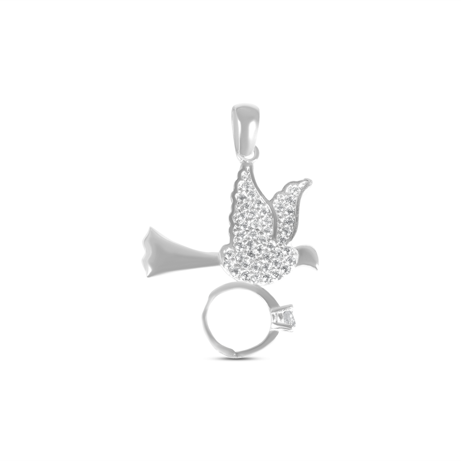 Pandantiv argint in forma de porumbel cu inel si pietre Zirconia Pure Promise