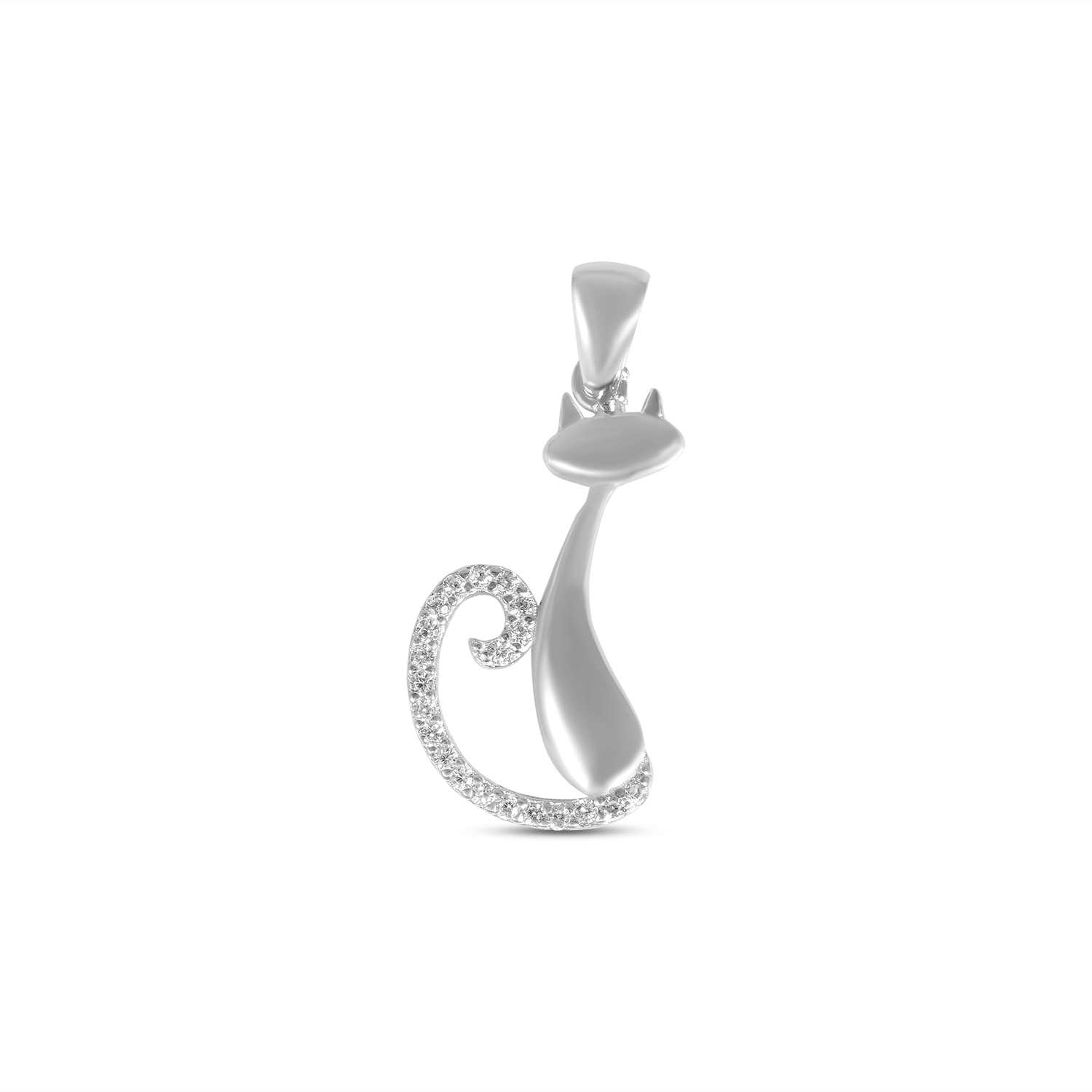 Pandantiv argint in forma de pisica cu inima cu pietre Zirconia Cat Grace