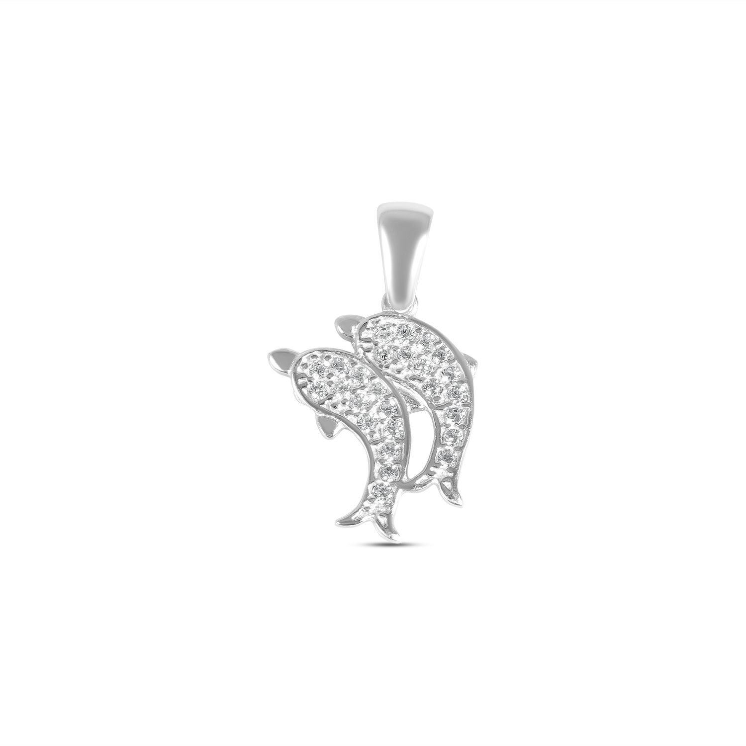 Pandantiv argint in forma de delfini cu pietre zirconia Ocean Duo Glow