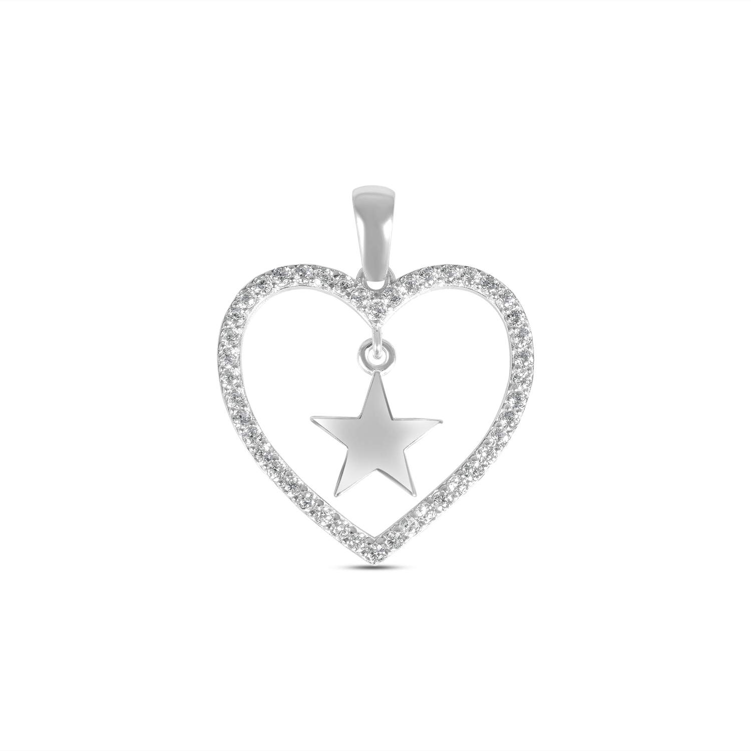Pandantiv argint in forma de inima cu stea si pietre Zirconia Star Heart Glow