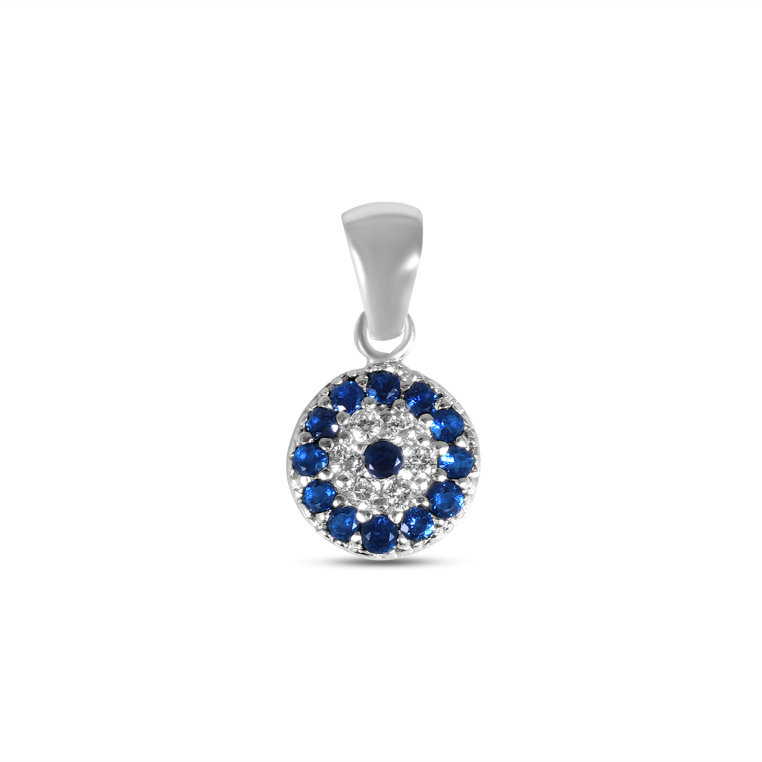 Pandantiv argint rotund cu pietre Zirconia albastre si albe Blue Eye Glow