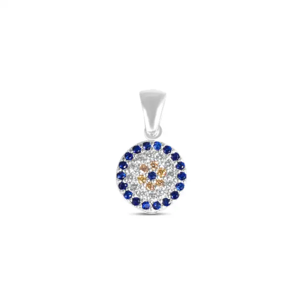 Pandantiv argint rotund cu pietre Zirconia albe albastre si galbene Celestial Harmony