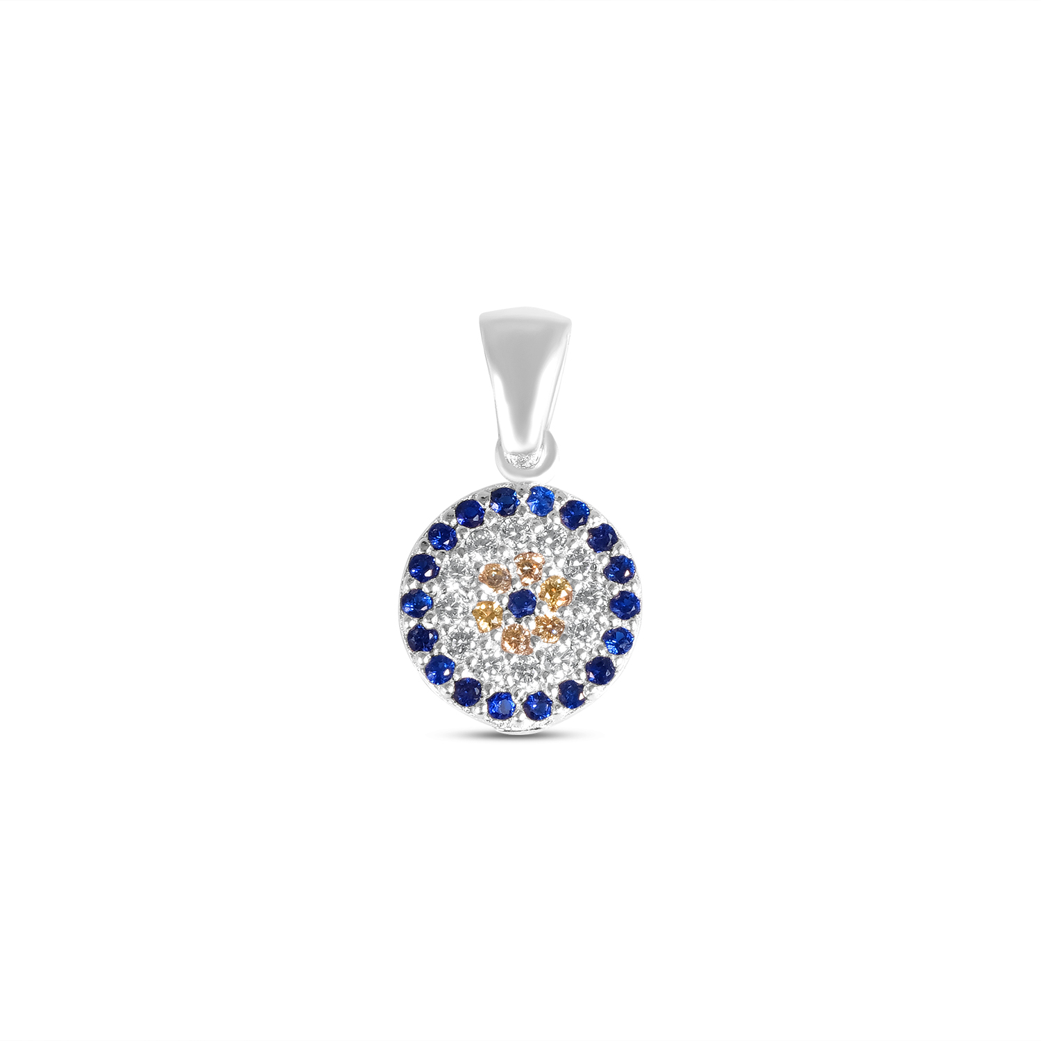 Pandantiv argint rotund cu pietre Zirconia albe albastre si galbene Celestial Harmony