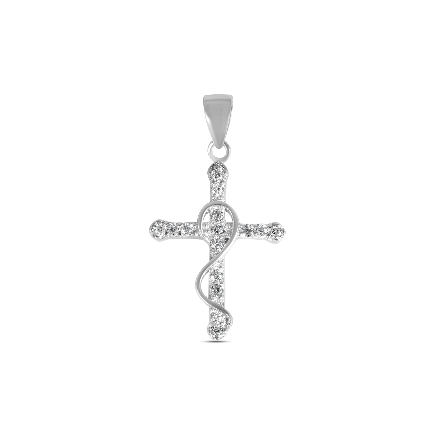 Pandantiv argint in forma de cruce cu pietre Zirconia Serpent Grace
