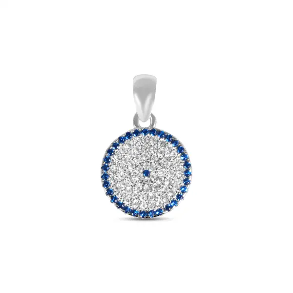 Pandantiv argint cu pietre Zirconia albe si albastre Blue Halo Circle