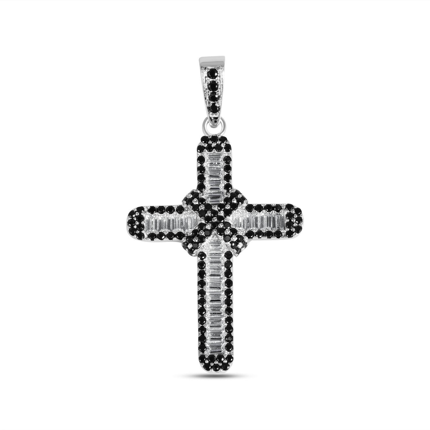 Pandantiv argint in forma de cruce cu pietre zirconia albe si negre Contrast Faith