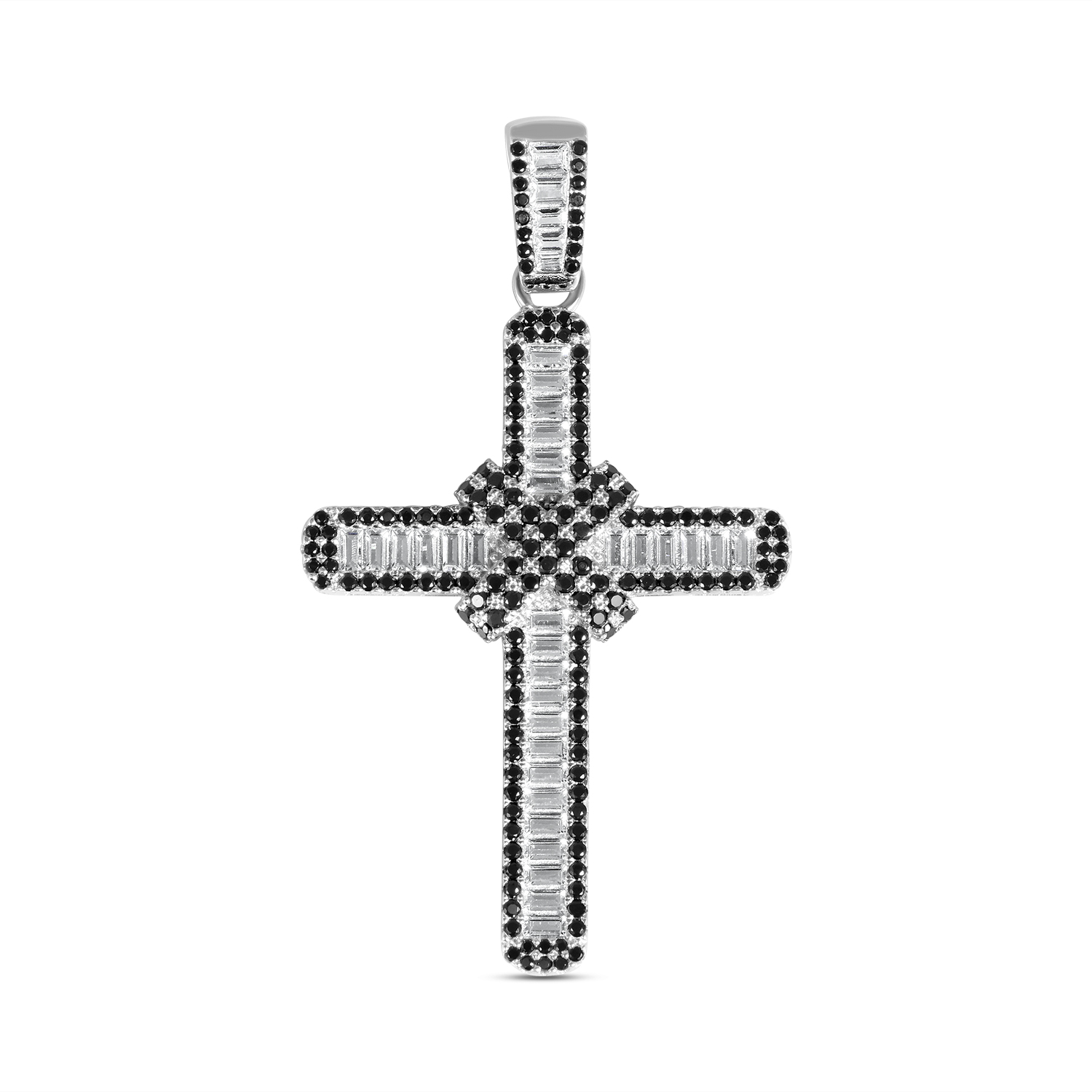 Pandantiv argint in forma de cruce cu pietre zirconia albe si negre Sacred Balance