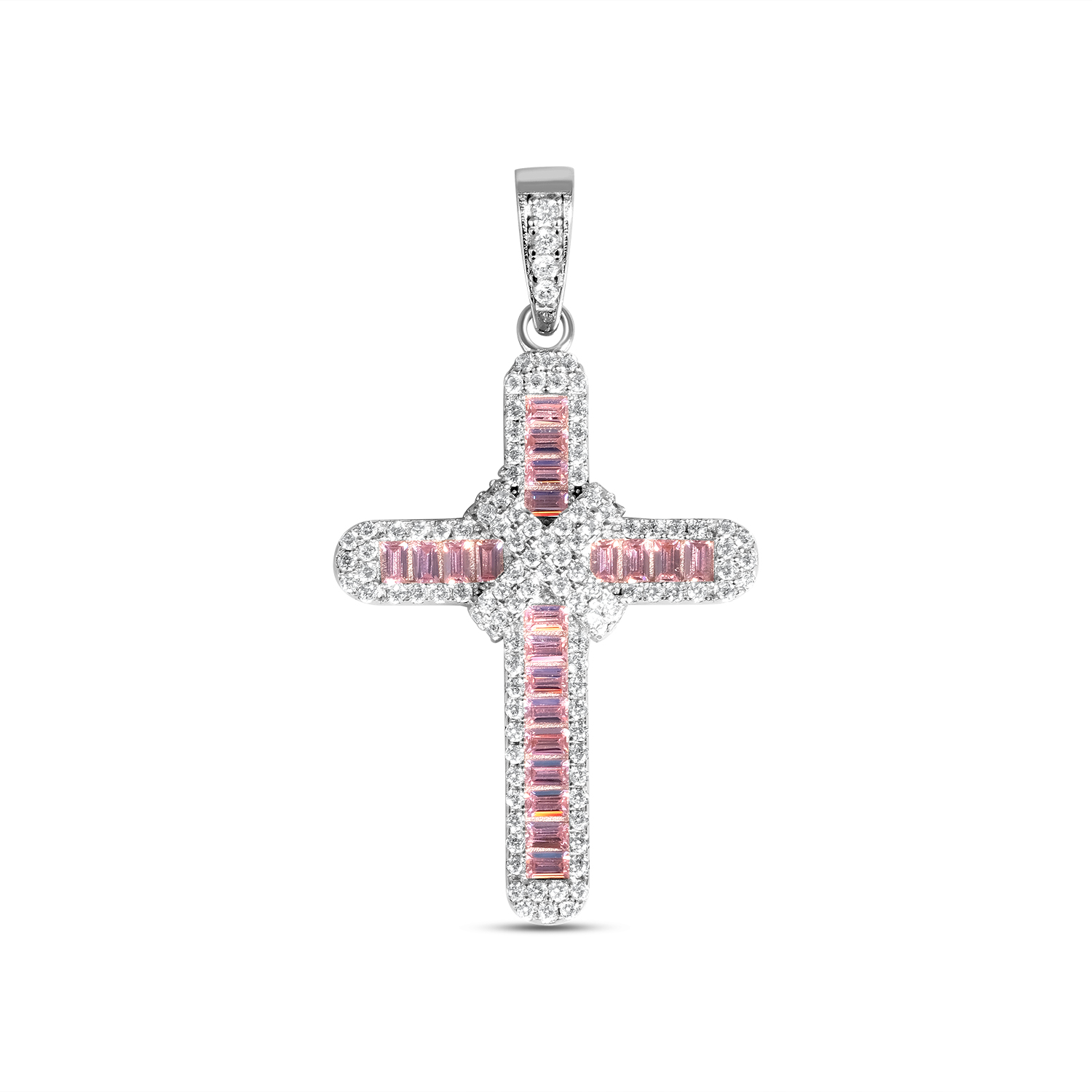 Pandantiv argint in forma de cruce cu pietre Zirconia roz Blush Faith