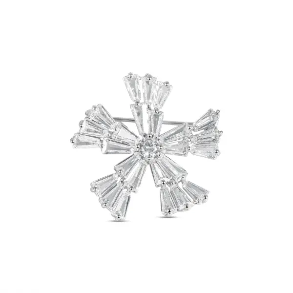 Brosa argint in forma de fulg de nea cu pietre Zirconia Crystal Snow Radiance