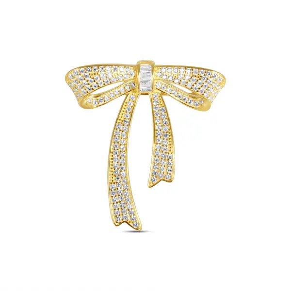 Brosa argint galben in forma de funda cu pietre Zirconia Golden Bow Radiance