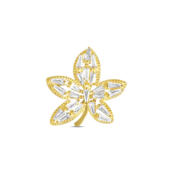 Brosa argint galben in forma de frunza cu pietre Zirconia Golden Leaf Grace