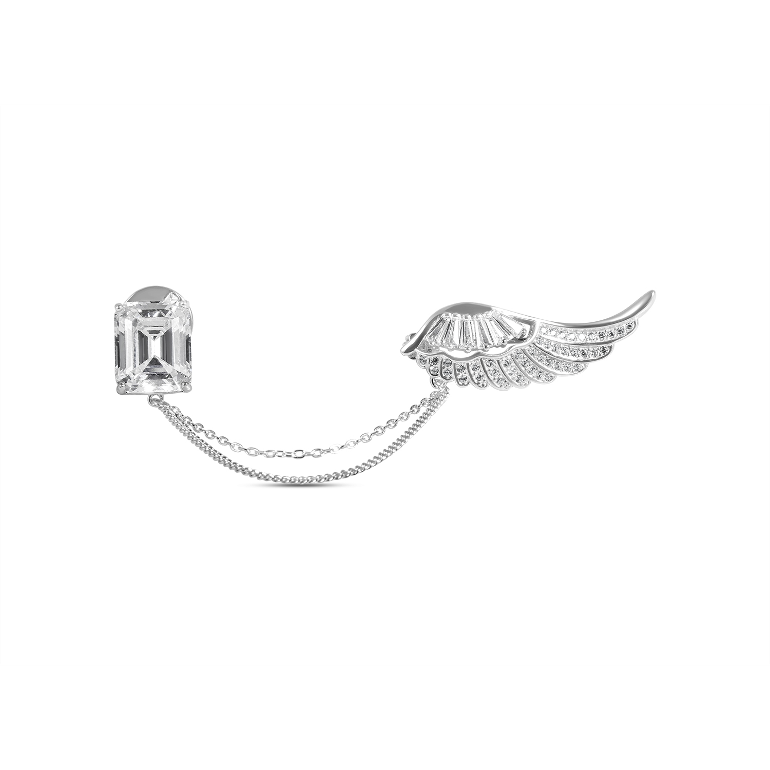 Brosa argint cu aripa si cristal mare Zirconia Celestial Wing