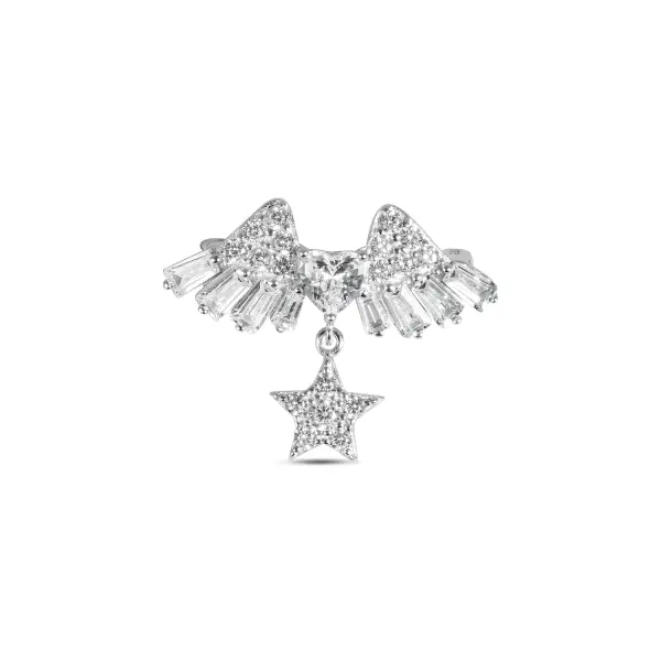 Brosa argint cu inima si aripi cu stea si pietre Zirconia Celestial Heart Wings
