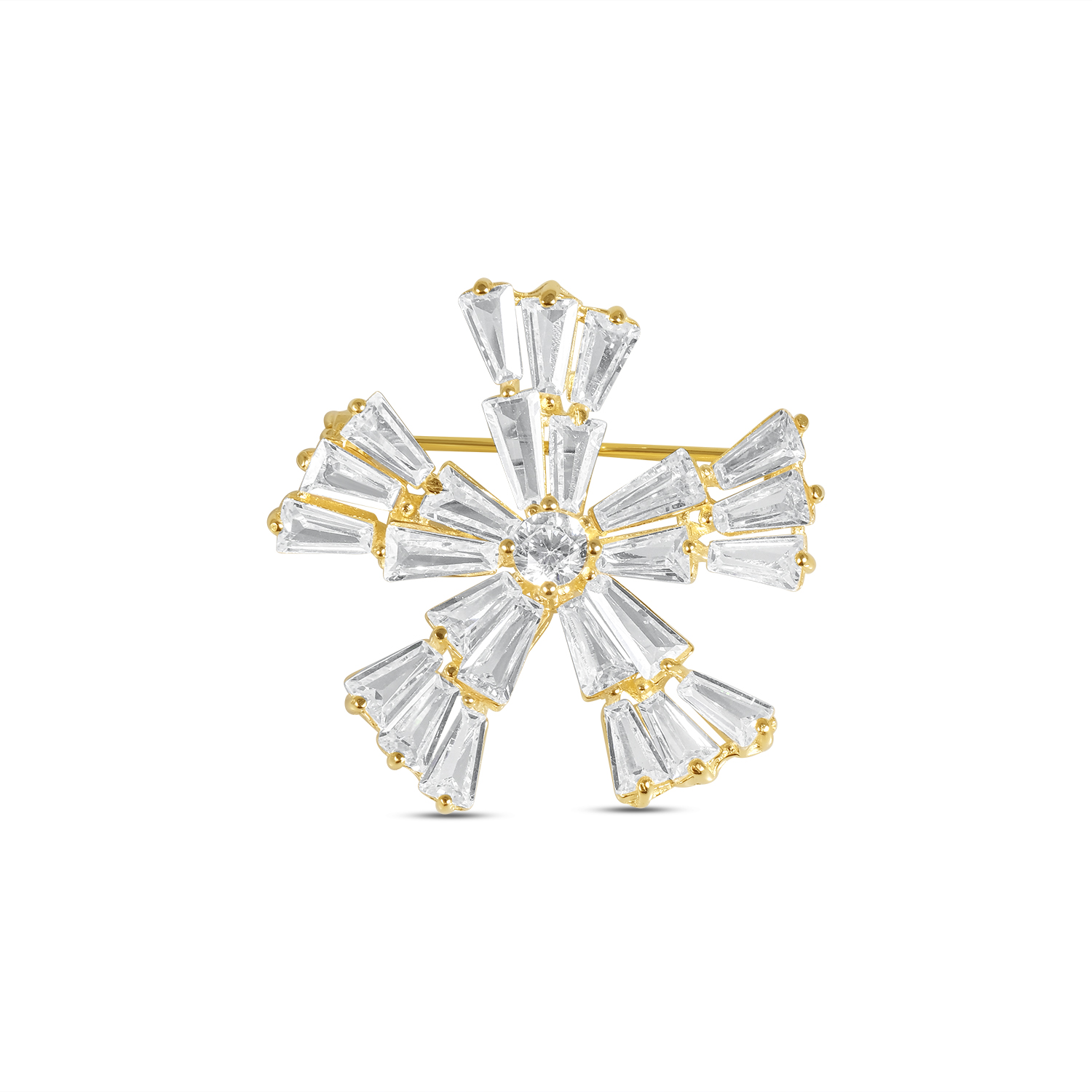 Brosa argint galben in forma de fulg de nea cu pietre Zirconia Snowflake Lumiere