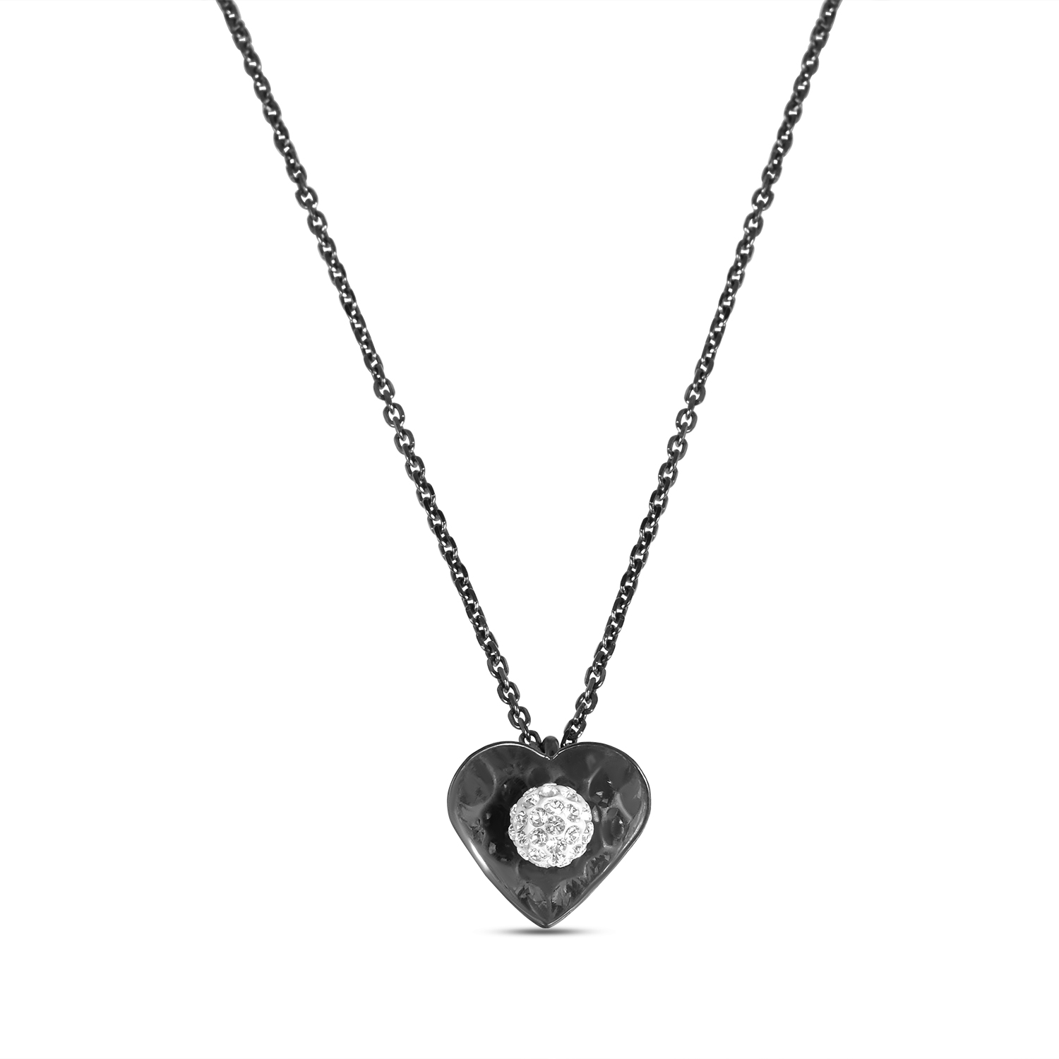 Colier de argint negru cu pandantiv inima si sfera din pietre Zirconia Midnight Heart Glow