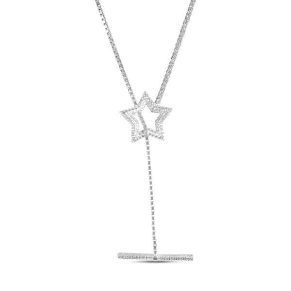 Colier de argint cu stea, linie si pietre Zirconia Stellar Line
