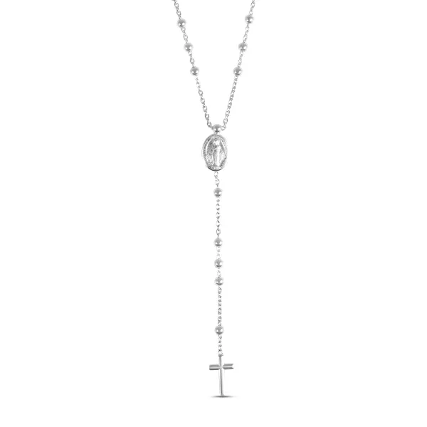 Colier de argint cu bile, motiv religios si cruce Divine Grace