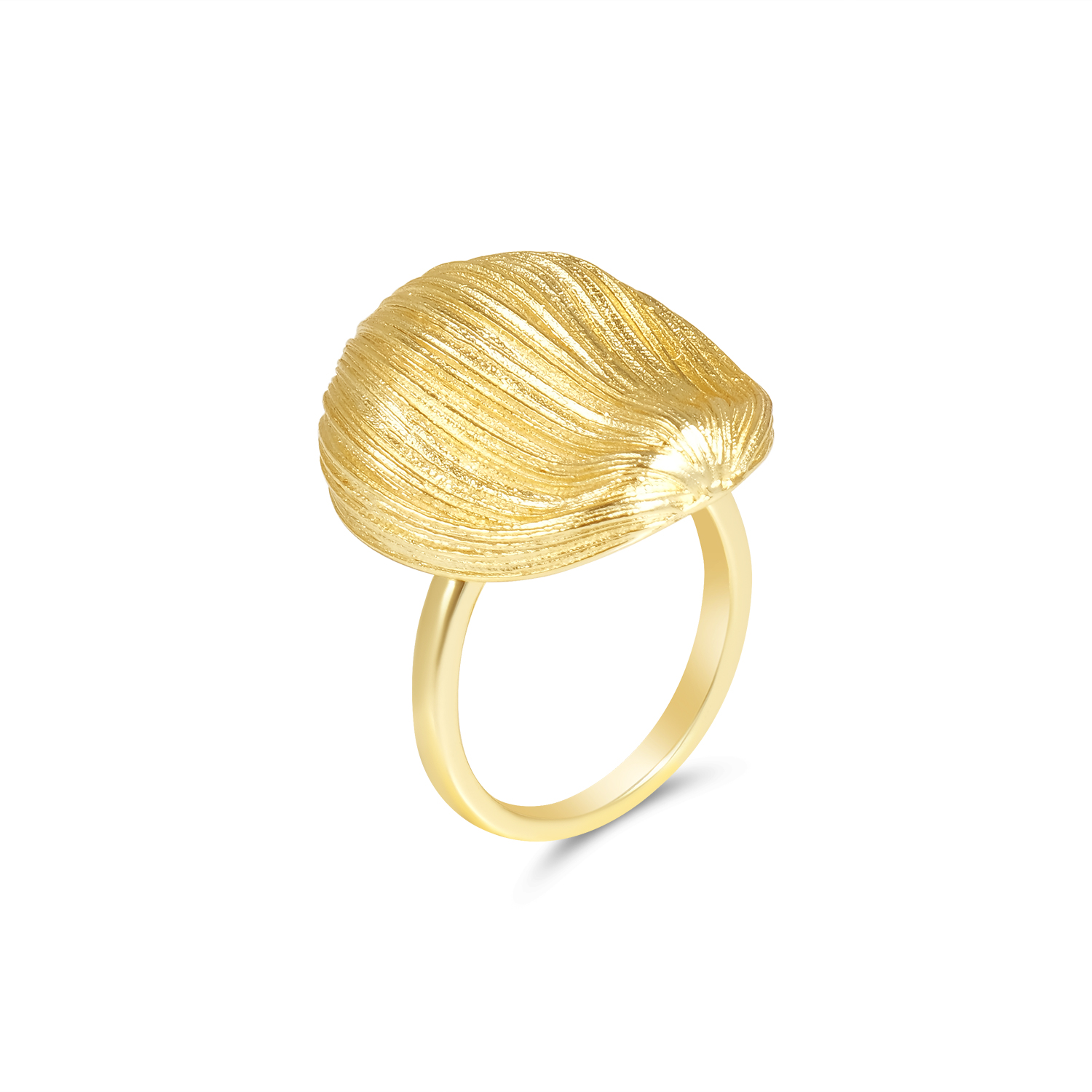 Inel argint dama cu design texturat organic Golden Shell