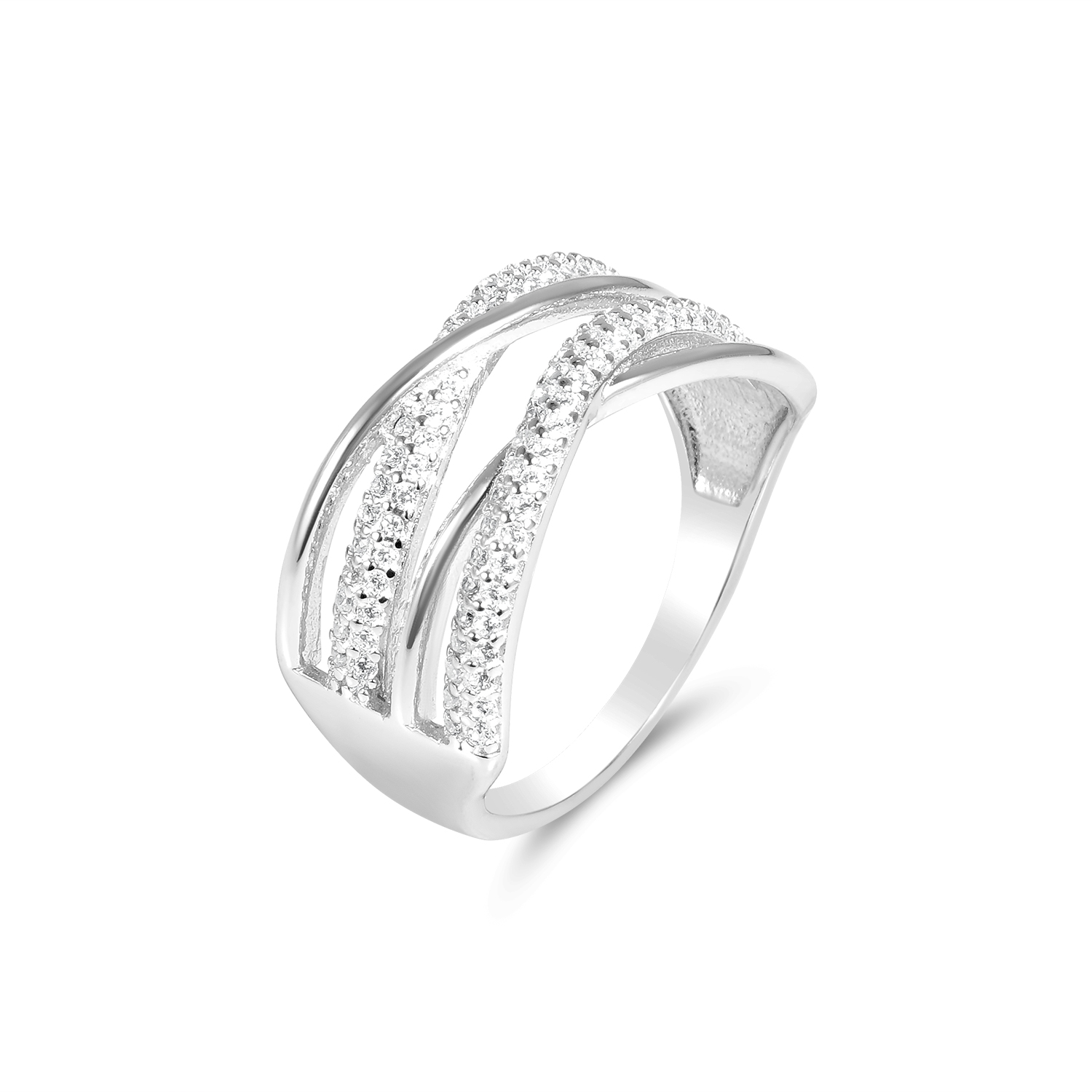 Inel argint dama cu pietre Zirconia design fluid Sparkling Waves