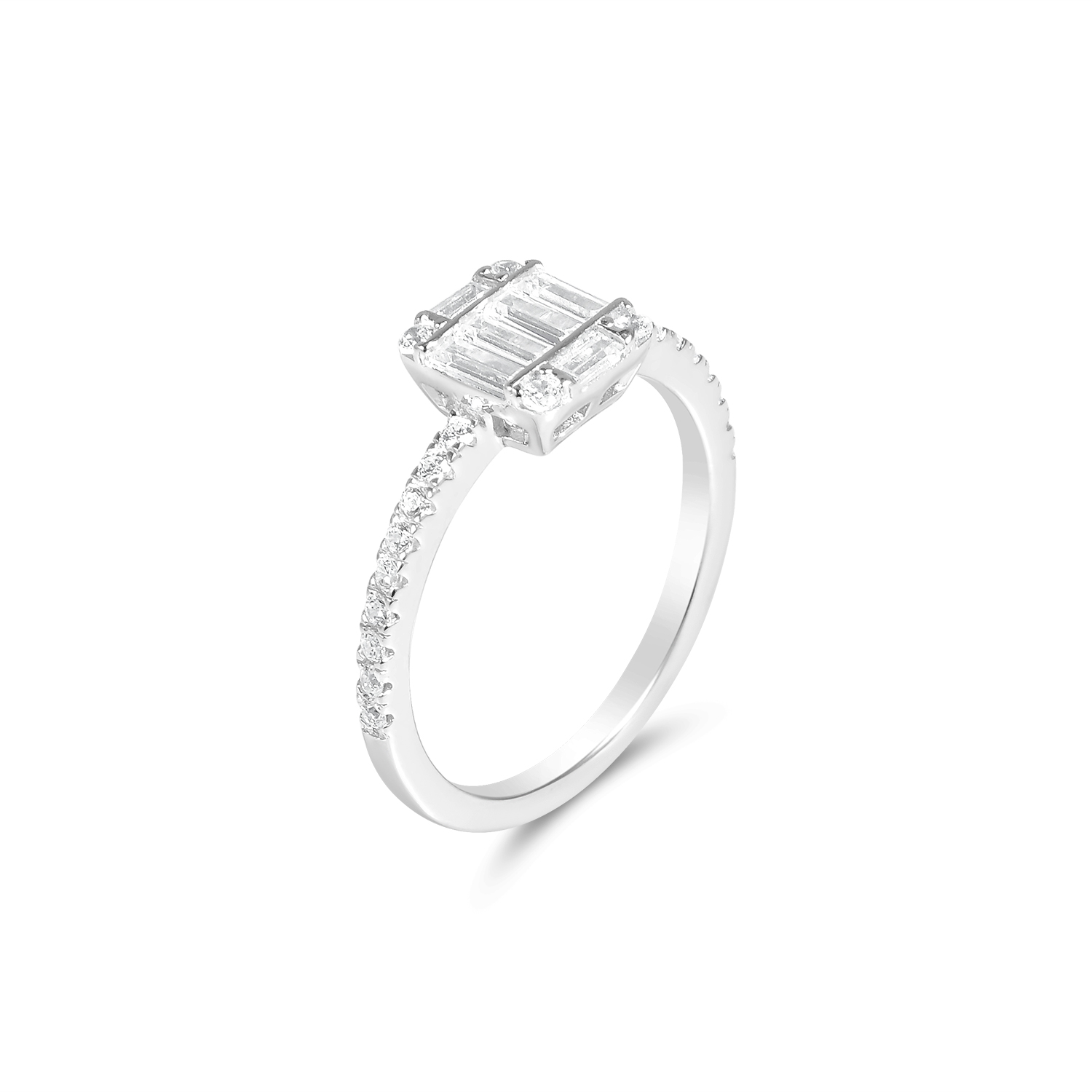 Inel argint dama cu piatra Zirconia dreptunghiulara si accente stralucitoare Crystal Frame